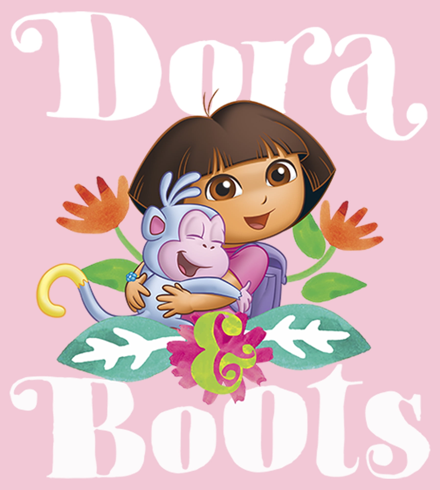 Girl's Dora the Explorer Hugging Dora and Boots Graphic Tee Light Pink Large, image size:1797x2000