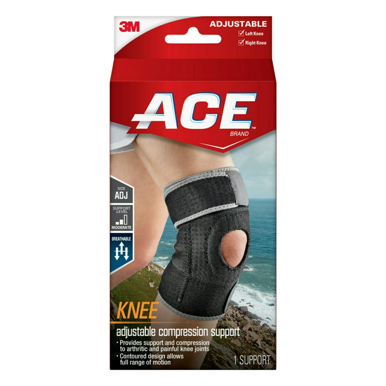 ACE Brand Adjustable Compression Knee Support, Black – One Size Fits Most 
