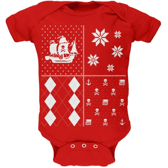 Pirates Festive Blocks Ugly Christmas Sweater Red Soft Baby One Piece - 18-24 months