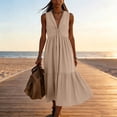 thumbnail image 5 of Tqcoqu Women's Twist Front Tiered Maxi Dress with Pockets,Sleeveless V-Neck Flowy Sundress for Vacation Beach,Khaki Women's S-XXL, 5 of 6