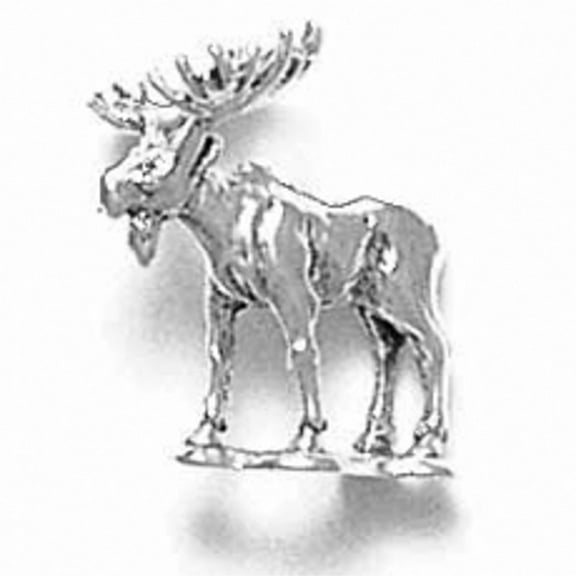 Sterling Silver 16" .8mm 3D Detailed Standing Moose Large Antlers Pendant Necklace