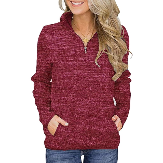 Sudadera con capucha para mujer Sudadera con capucha de color sólido Manga larga Cuello con cremallera Top suelto informal de otoño, Rojo vino, M sidaley AP003716-22