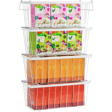 Wetheny Freezer Organizer Bins With Side Handle -4 Pack Stackable Chest Freezer Organizer for 7 Cu.FT - Deep Freezer Sort Frozen Food Wire Metal Basket Storage Bins Rack