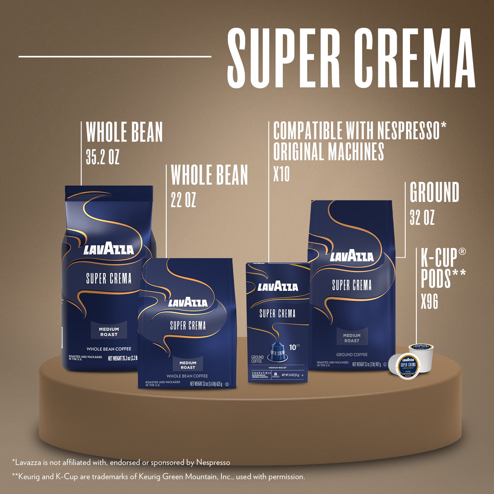 Lavazza Super Crema Ground Coffee, Medium Roast, Arabica and Robusta Blend, 32 oz Bag