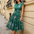 thumbnail image 5 of Xaqiouau Womens Floral Midi Dress Cap Sleeve Casual Summer A Line Dress Crew Neck Fit and Flare Belted Party Wedding Guest Dress, 5 of 9