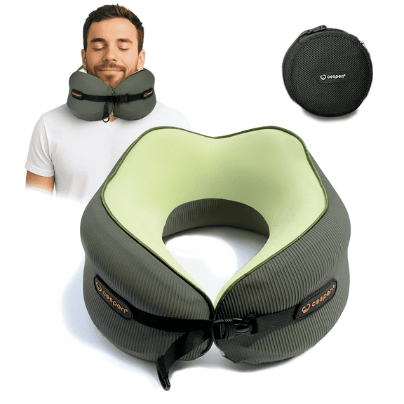 Cesperi® Travel Neck Pillow – Lightweight Memory Foam Airplane Pillow, Ergonomic Support for Flights, Car Rides, and Home, M Size (Avocado Green)