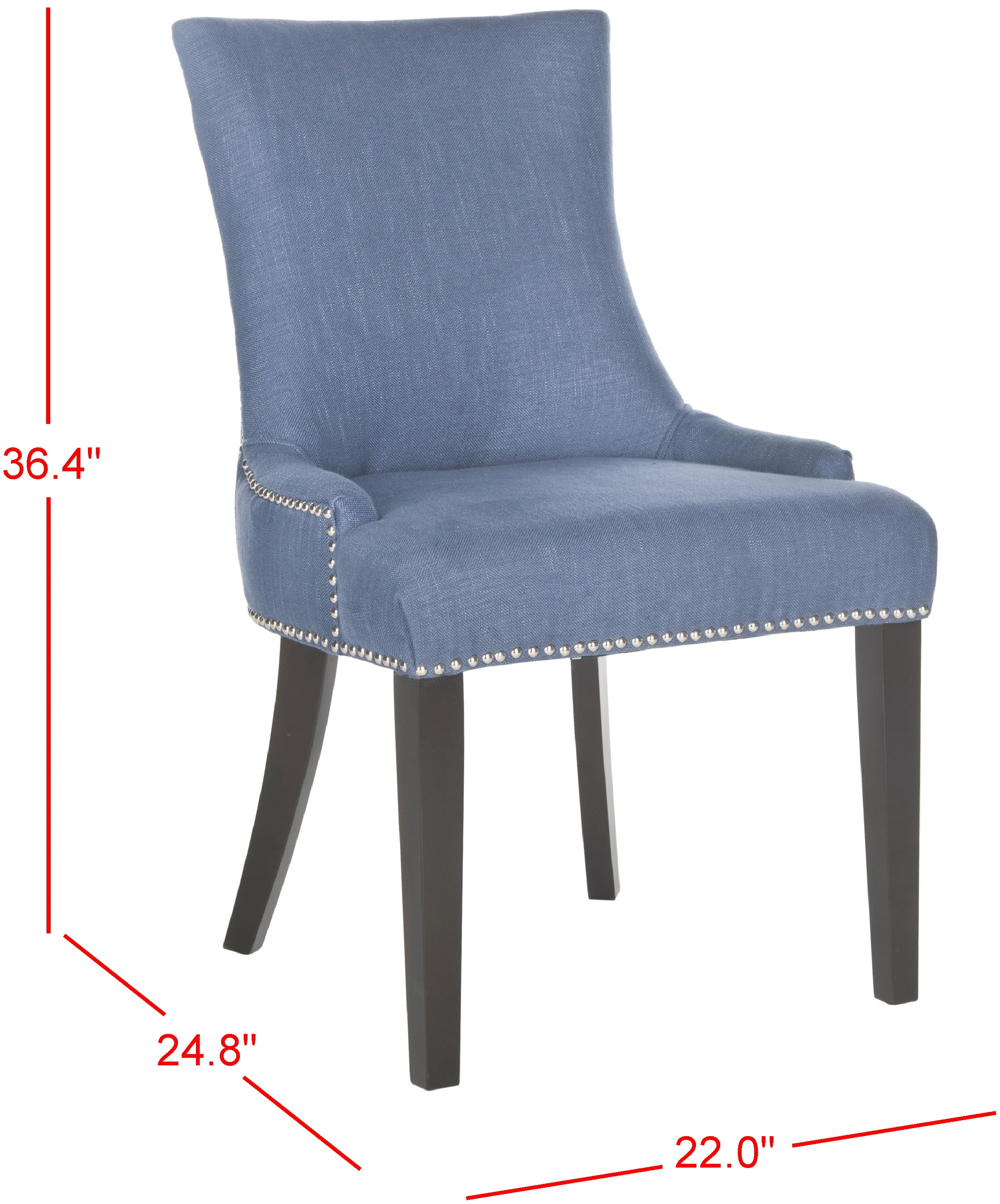 SAFAVIEH Lester 19" H Contemporary Glam Dining Chair, Navy/Espresso, Set of 2