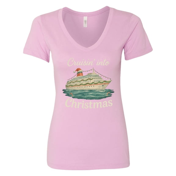 Inktastic Cruisin' into Christmas Holiday Cruise Ship Women's V-Neck T-Shirt