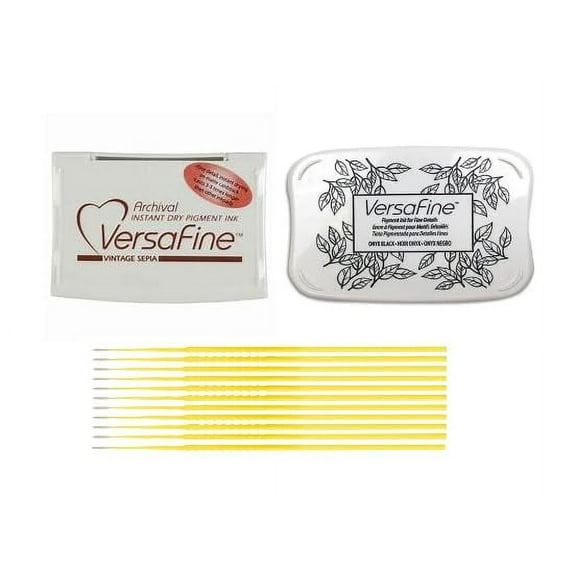 VersaFine Pigment Ink Pad Bundle - VersaFine Vintage Sepia and Black Onyx Ink Pads with Trebbies Fine Detail Sticks
