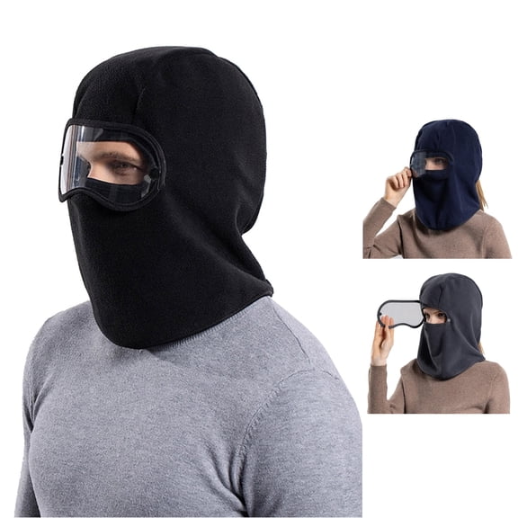 XIAOCHA Goggle‑Attached Balaclava for Men Solid Outdoor Fall‑Winter Hood,Black
