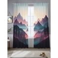 thumbnail image 2 of Color Sunrise Mountain Sheer Curtains 84 inches Long, Black Forest River Nature Landscape Light Filtering Sheer Window Curtains Rod Pocket Voile Drapes for Bedroom Living Room, 2 Panels 52"W x 84"L, 2 of 7