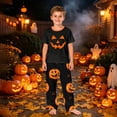 thumbnail image 2 of Family Pajamas Matching Sets - 2 piece Pumpkin Face Print Short Sleeve Tops + Pants Sets,Halloween Pajamas Matching Sets for Family Halloween Night for 8 Years Pjs, 2 of 6