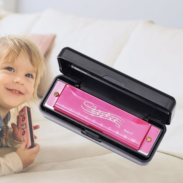 Armónica portátil de 10 agujeros y 20 tonos, regalo para adultos y niños (rosa)