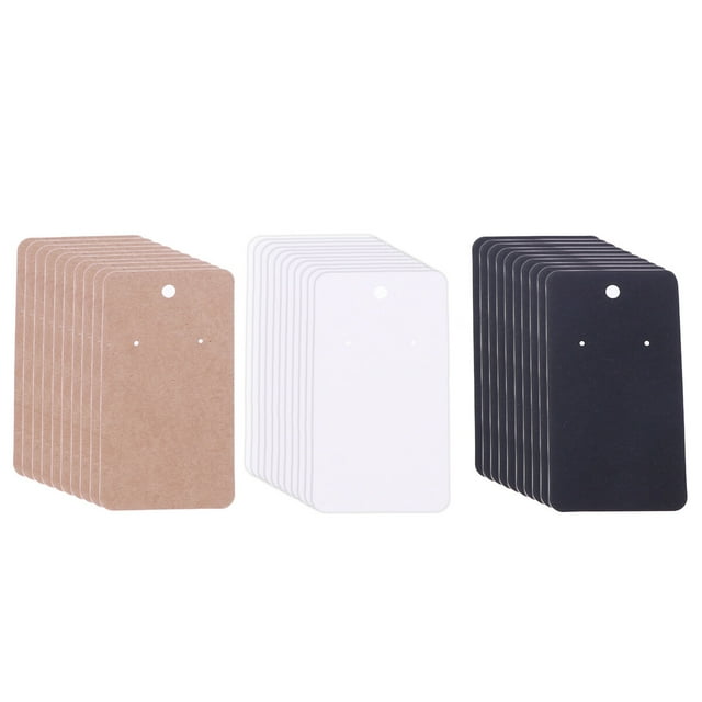 GOOHOCHY 300 Uds. Expositor de pendientes, pendientes, soporte de papel, etiquetas de papel Kraft en blanco (marrón + blanco + negro)