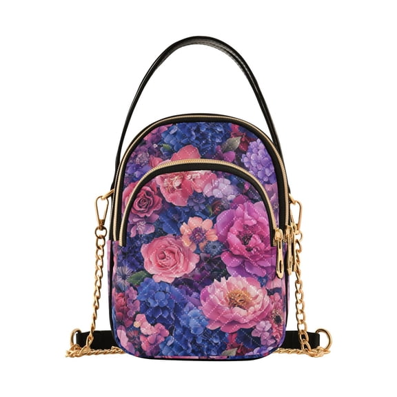FORMRS Crossbody Bag for Women Quilted Travel Shoulder Cell Phone Purse with Chain Strap Handbag, Vibrant Art Flowers