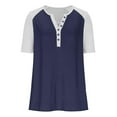 thumbnail image 5 of V-Neck Button T-Shirt for Women Fashion Raglan Short Sleeve Tee Summer Loose Breathable Tops ,Blue,XXL, 5 of 8