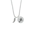 thumbnail image 2 of Delight Jewelry Black Nickeltone Small AB Crystal Sabre Tooth Silvertone Script Initial Disc - M - Charm Necklace, 20"+3", 2 of 4