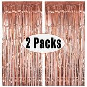 Fecedy 2pcs 3ft x 8.3ft Rose Gold Metallic Tinsel Foil Fringe Curtains for Party decorations