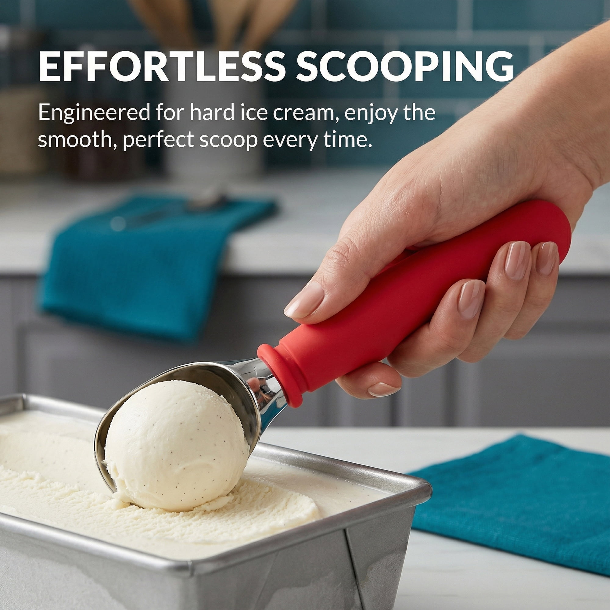 Unique Bargains Good-Quality Stainless Steel Ice Cream Scoop with Handle Red 7in