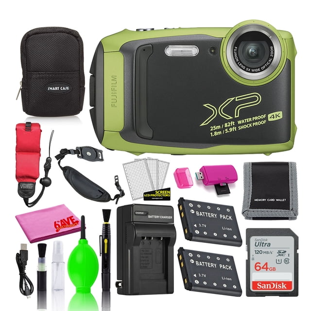 Fujifilm FinePix XP140 Cámara digital impermeable (verde lima) con tarjeta SD de 64 GB