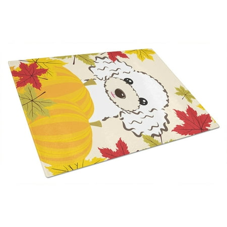 

Caroline s Treasures White Poodle Thanksgiving Glass Cutting Board Large