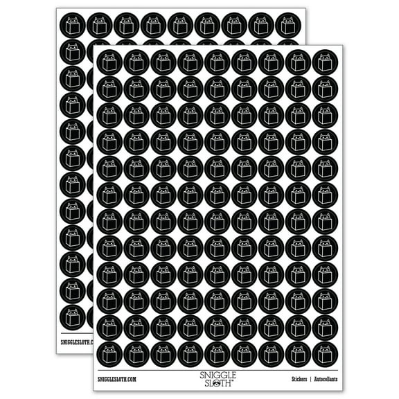 Cat in Box 200 Round Stickers - Black - Gloss Finish - 0.50" Size