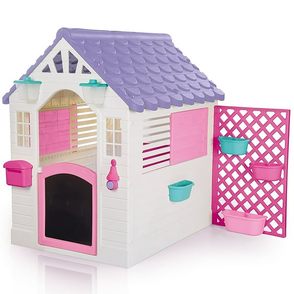 Dolu: Garden Playhouse - Pink-White-Purple, Indoor-Outdoor Toy Fort Area, Doorbell-Window-Pet Gate-Chalkboard, Fairytale Design Home, Kids-Toddlers 2 
