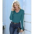 thumbnail image 5 of Womens Fall Clothes Long Sleeve Shirts Scoop Neck Ribbed Knit Slim Fitted Trendy Casual Tops Green L, 5 of 9