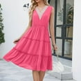 thumbnail image 5 of Women Dresses Dresses Solid Sleeveless Sexy V-neck Fashion Dresses Hot Pink Trendy Skirt Size XL, 5 of 7