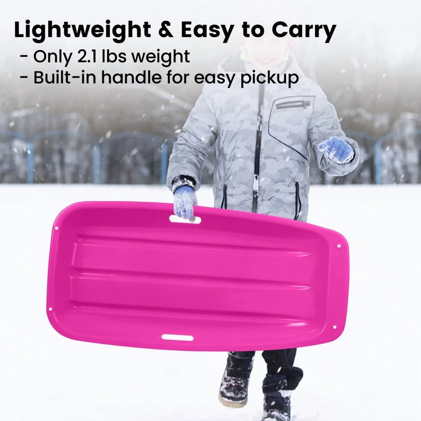 Gamexcel 2Pack Snow Sled with Handles and Ropes, Slippery Plastic Downhill Durable Snow Sled For Kids and Adults, Outdoor Fun, 36''x18'' - Pink