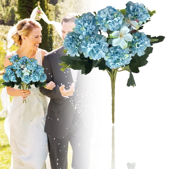 VKQNRGS Hydrangea Artificial Flowers 7 Head Faux Hydrangea Flowers, Fake Flowers for Table Centerpiece, Blue Silk Hydrangea Flowers with Stems for Home Wedding Party Decor,Blue