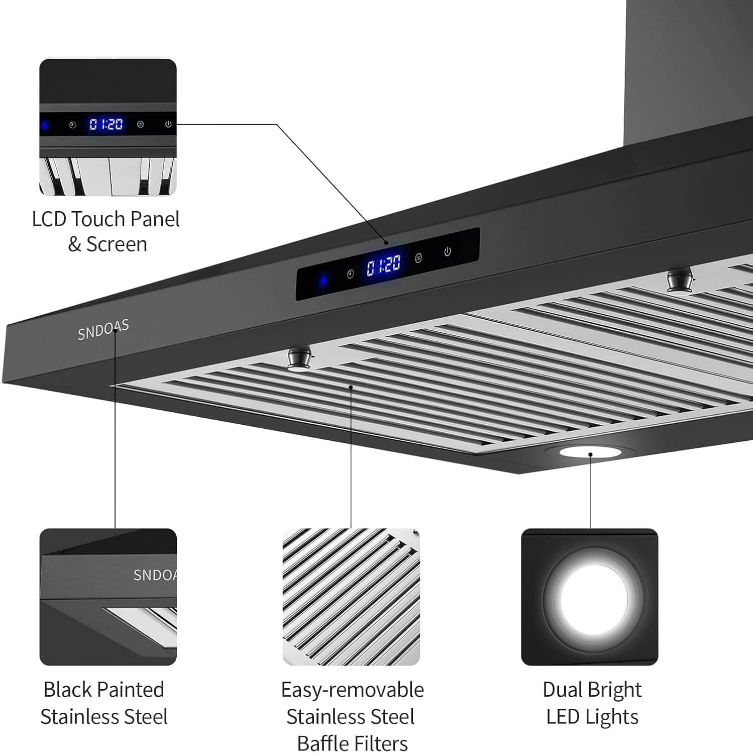 30 inch Wall Mount Range Hood 30 inches,Stainless Steel Wall Mount Range Hood,Vent Hood 30 inch w/Touch Control,Ducted/Ductless Convertible,Chimney-Style Over Stove Vent Hood,Kitchen Hood,Baffle Filt