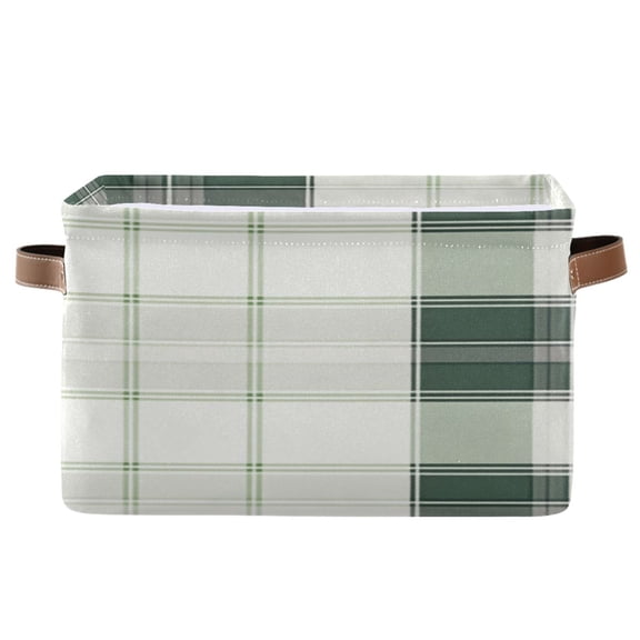 Light and Dark Green Plaids Square Storage Bins with Handles Collapsible Containing Box 1 Pack