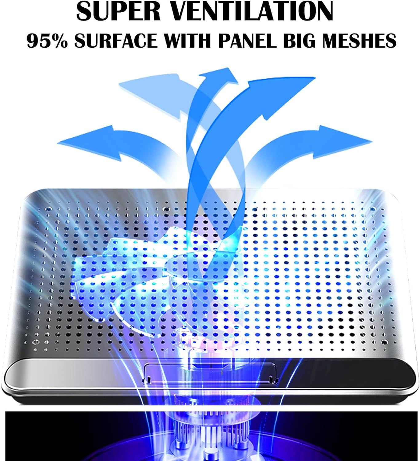 16inch Single Fan Lap Chill Mat - Aluminum Panel Laptop Cooling Pad, Heat Protection Cooler, Adjustable Foldable Long Stand, Fans Switch with dimmable-Speed, USB-A Connection