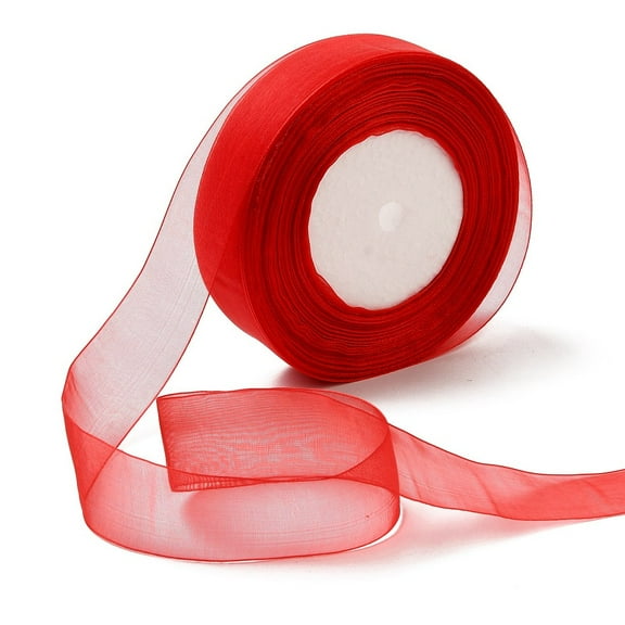 1group Sheer Organza Ribbon Wide Ribbon for Wedding Decorative Red 1 inch(25mm) 250Yards(228.6m)