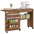 thumbnail image 1 of HOMCOM Folding Sewing Table, Rolling Craft Table with Storage, Brown, 1 of 9
