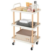 3-Tier Rolling Utility Cart,Multifunction Wooden Trolley Cart Storage Shelf with Handle and Wheels