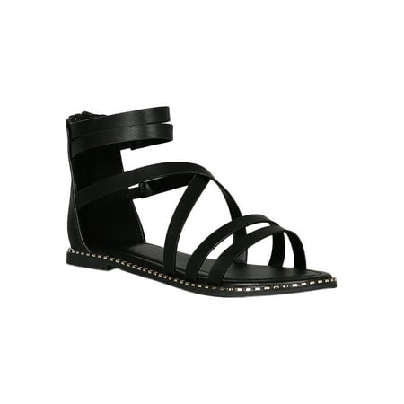 

Women Leatherette Strappy Open Toe Gladiator Flat Sandal 18307