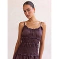 thumbnail image 4 of Chocolate Womens Ruffle Trim Spaghetti Strap Maxi Dress, Smocked Shirred Waist Flowy A-Line Sundress, 4 of 8