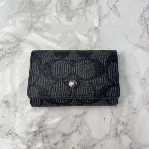 Coach F78675 Five Ring Key Case In Signature Canvas In Charcoal