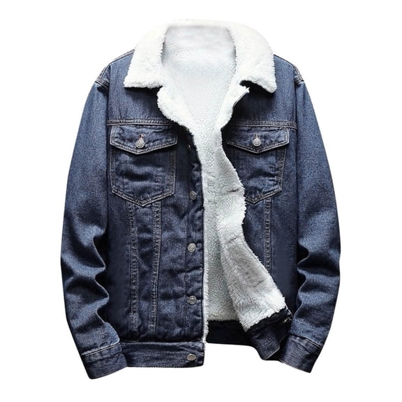 Men's Vintage Sherpa Lined Corduroy Denim Trucker Jacket Lapel Button Down Thickened Fleece Winter Coat