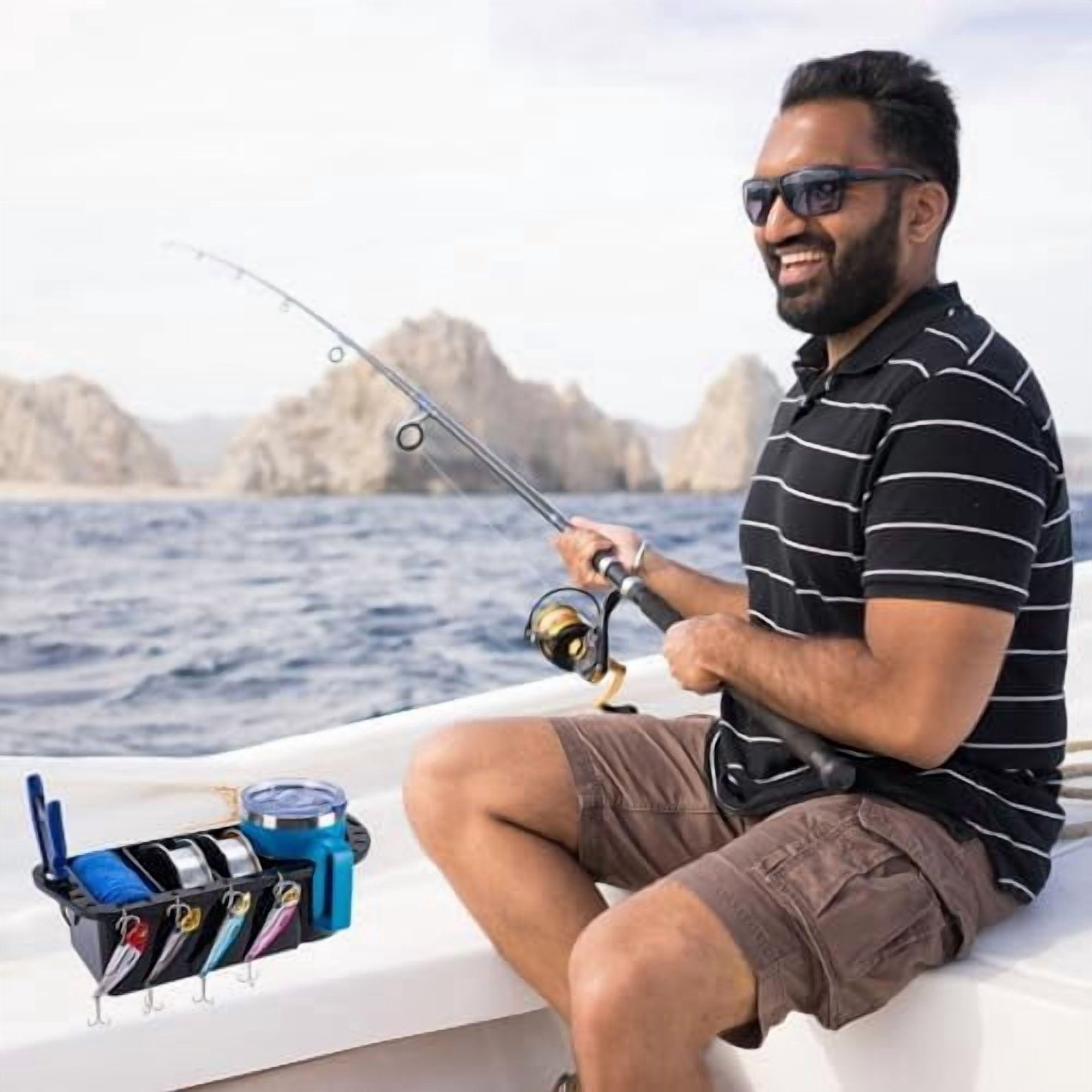 Boat Cup Holder, Boat Caddy Organizer, Multifunctional Boat Storage Organizer for Boat, Kayak, Pontoon, Bass Boat, Jon Boat - Fishing Tool Holder, Boat Fishing Accessories