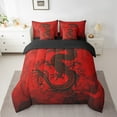 thumbnail image 2 of Erosebridal Ensembles de Literie Imprimé Dragon Taille Simple, Ensembles de Couette Noir Rouge avec Draps, Hommes Adolescents, Réversible 7 Pcs, 2 of 5