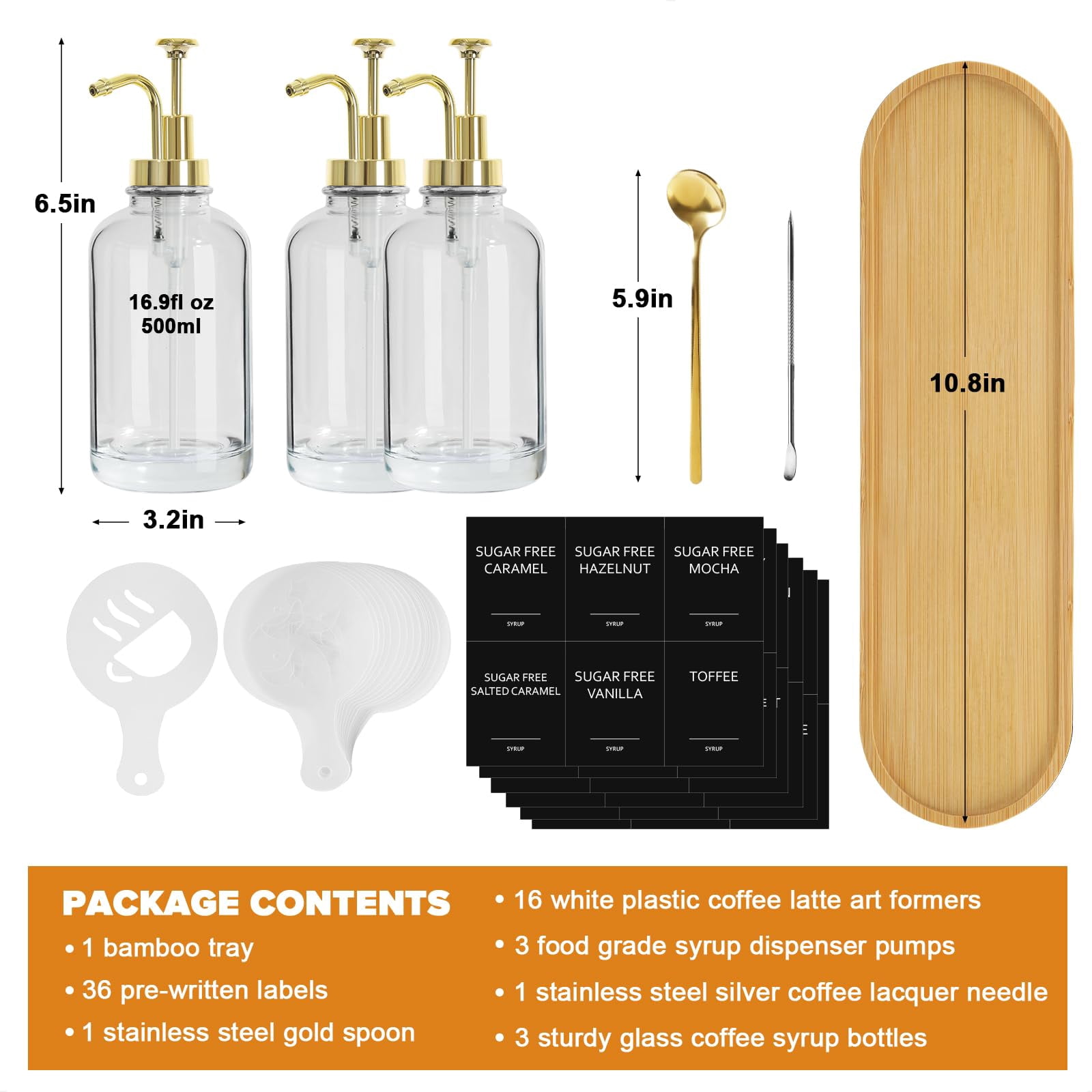 Coffee Syrup Dispenser For Bar Bottles With Pump 16.9 Fl Oz Glass Honey Bottle 3 Pack