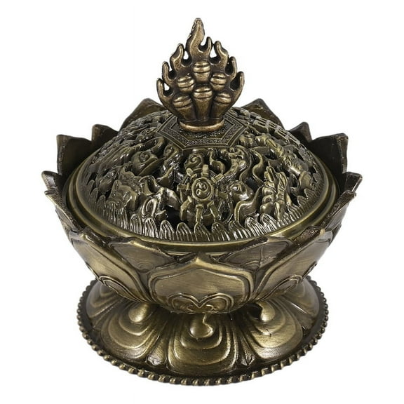Lotus Incense Smoke Cone Aroma Burner Holder Stove Backflow Censer Decor-Bronze