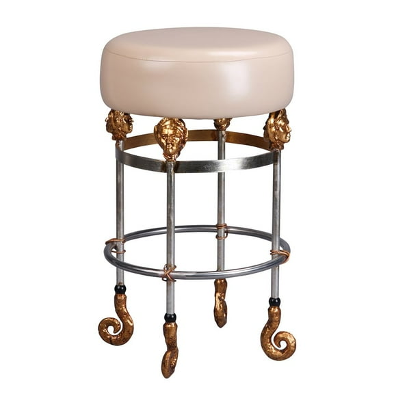 Lucas McKearn Armory 26" Short Leather and Steel Bar Stool in Gold/Putty