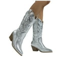 thumbnail image 5 of UngA Womens Cowboy Boots confort Women's Mid Calf Boots, Comfort Buckle Slouchy Booties with Side Zipper Silver,6, 5 of 7