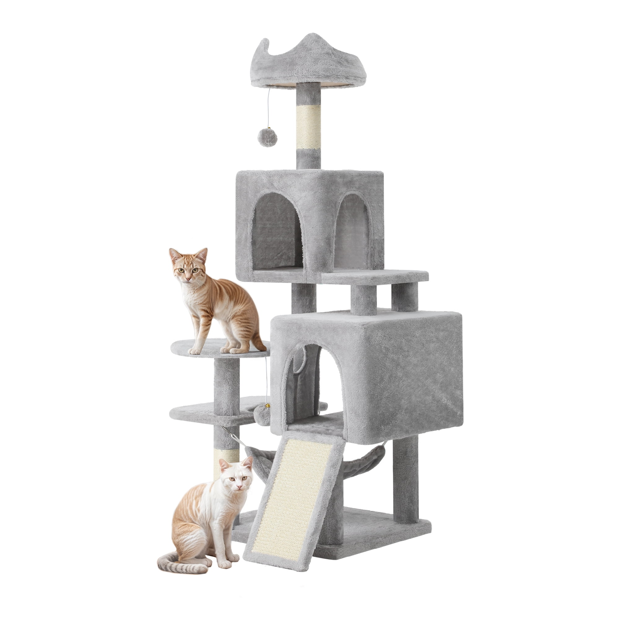Dextrus 54" Multi-Level Cat Tree Tower with Cat Condos, Plush Top Perches, Hammocks, Sisal Scratching Post Board, Indoor Cat Activity Center,Light Gray