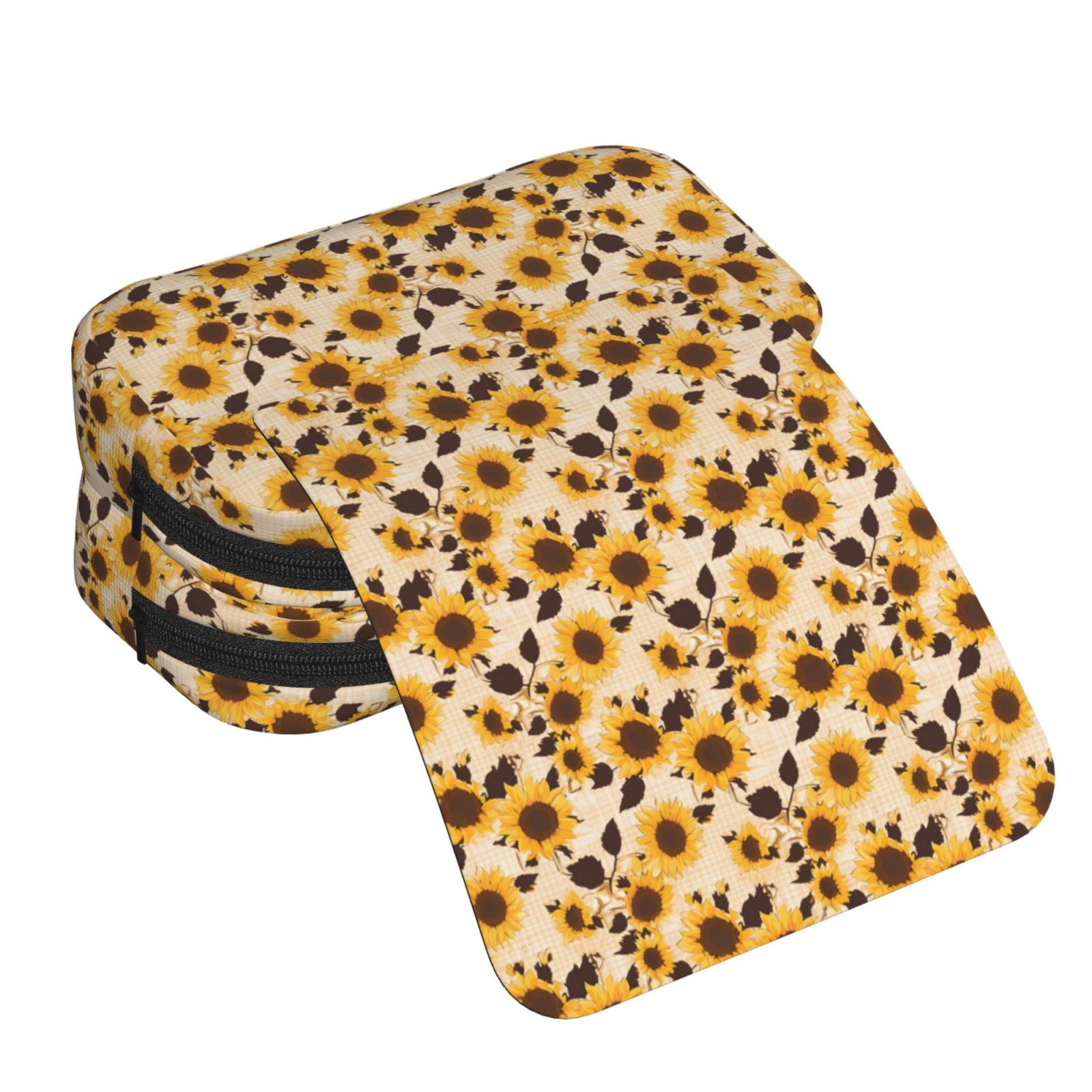 Rateoe Vintage Plaid Cute Sunflower Pattern Double Clamshell Pen Case, Storage Organizer with Two Zipper Compartments– Holds Up to 50 Pencils & Pens