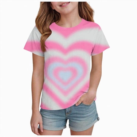 Toddler Kids Girls T-Shirts Short Sleeve Shirt for Girls 1t 2t 3t 4t 5t 6t 7t Cotton Basic Heart Graphic Tees Toddler Summer Clothes Tops 1-13T Gibobby 3-4 Years Pink